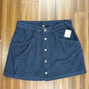 NWT Free People Navy Corduroy Mini Skirt Button Up w/ Pockets Belt Loops